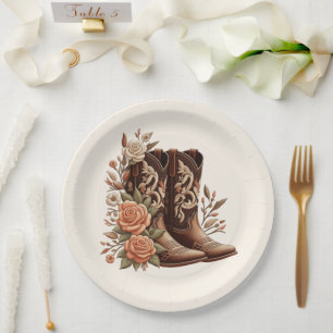 Country Western Flowers with Cowboy Boots Paper Plates