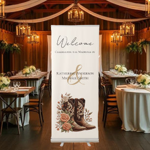 Country Western Flowers with Cowboy Boots Retractable Banner