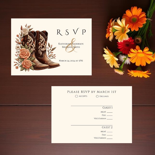 Country Western Flowers with Cowboy Boots RSVP Card (Country Western Flowers with Cowboy Boots Wedding RSVP Card )