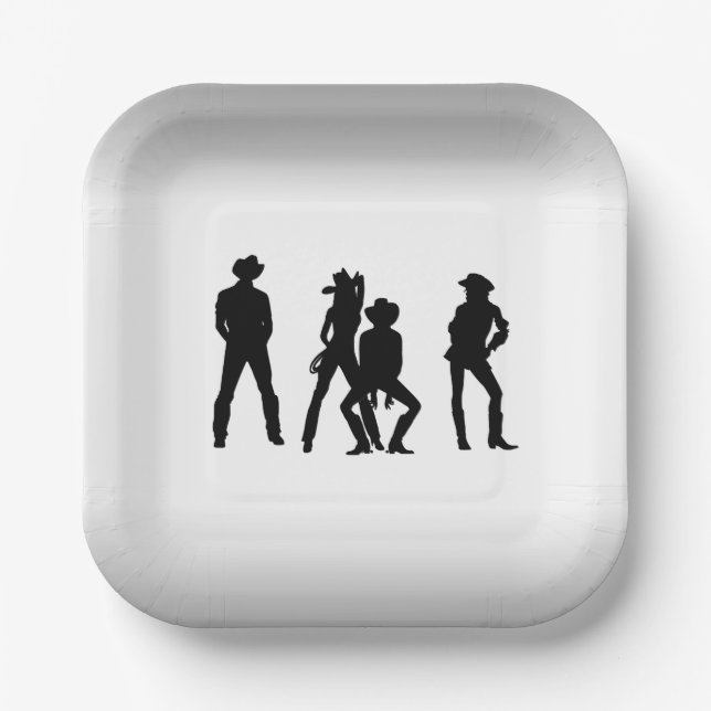 Country Western Fun Black and  White Paper Plates (Front)