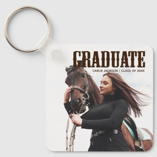Country Western Graduate 2 Photo Custom Graduation Keychain