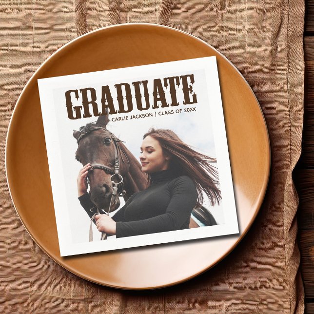 Country Western Graduate Photo Cowgirl Graduation Napkins (Creator Uploaded)