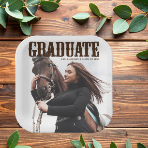 Country Western Graduate Photo Cowgirl Graduation Paper Plates