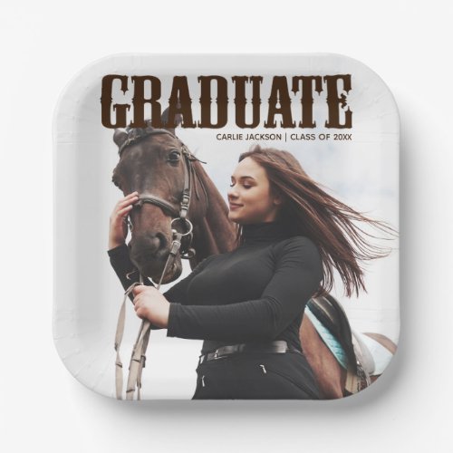 Country Western Graduate Photo Cowgirl Graduation Paper Plates