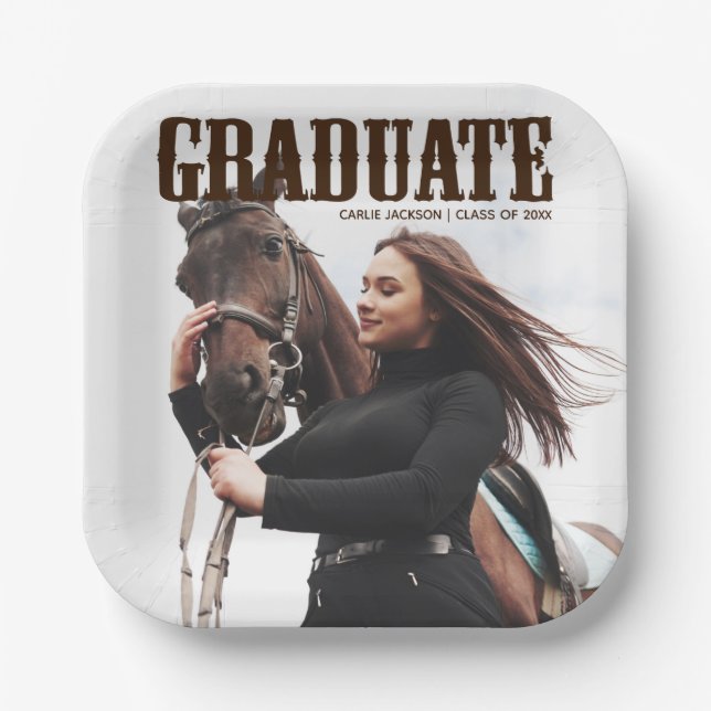 Country Western Graduate Photo Cowgirl Graduation Paper Plates (Front)