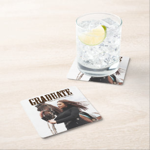Country Western Graduate Photo Cowgirl Graduation Square Paper Coaster