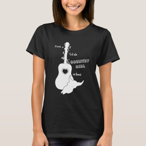 Country Western Guitar Rose Vine Heart Skull T_Shirt