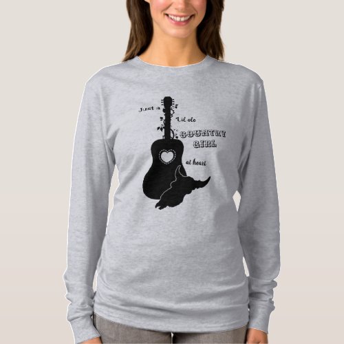 Country Western Guitar Steer Skull Heart Graphic T_Shirt