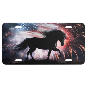 Country Western Horse American Flag License Plate