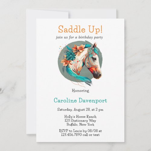 Country Western Horse Saddle Up Birthday Party Invitation