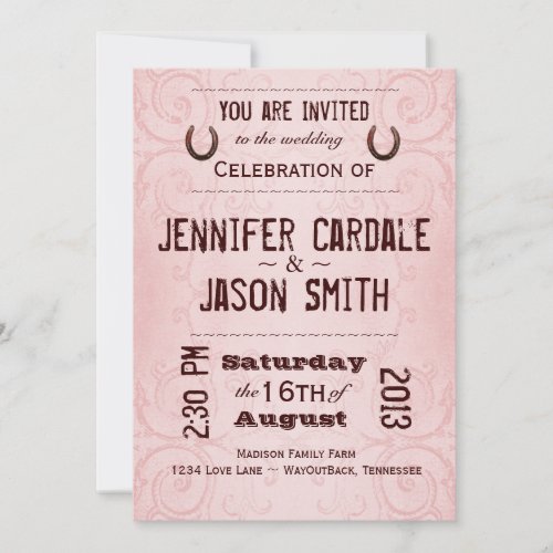 Country Western Horseshoe Pink Wedding Invitations