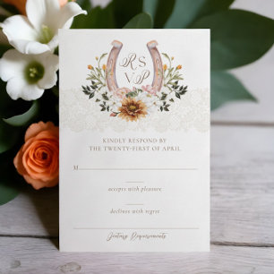 Country Western Horseshoe Watercolor Floral Crest RSVP Card