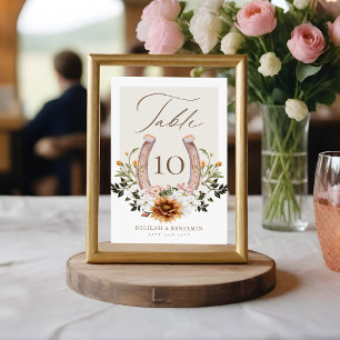 Country Western Horseshoe Watercolor Floral Crest Table Number