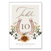 Country Western Horseshoe Watercolor Floral Crest Table Number (Front)