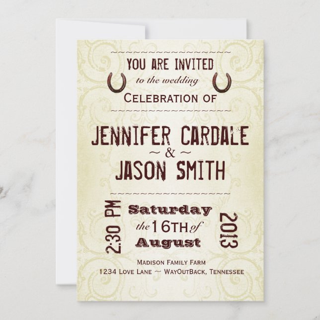 Country Western Horseshoe Wedding Invitations (Front)