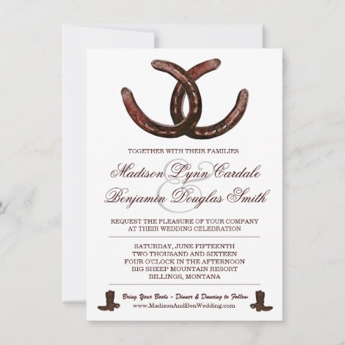 Country Western Horseshoes Boots Wedding Invites