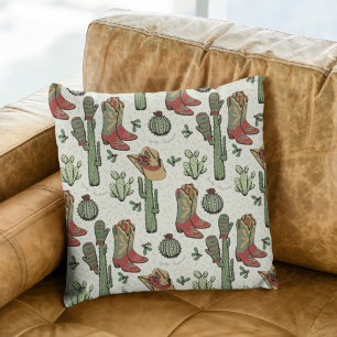 Country Western Ivory Cowgirl Howdy Christmas Throw Pillow