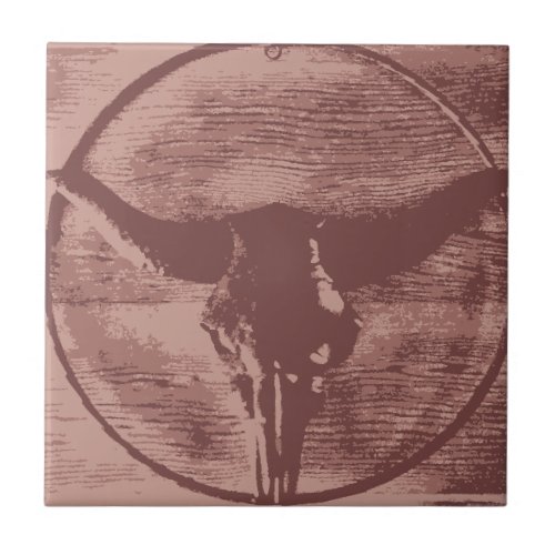 Country Western Longhorns Bull Skull Cowboy Gifts Ceramic Tile