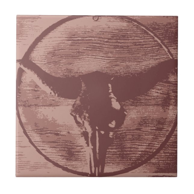 Country Western Longhorns Bull Skull Cowboy Gifts Ceramic Tile (Front)