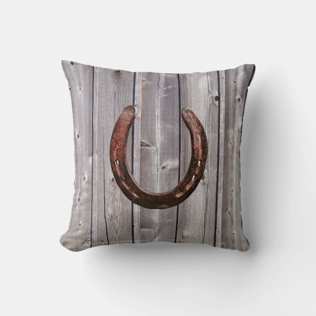 Country Western Lucky Horseshoe Rustic Wood Pillow (Front)