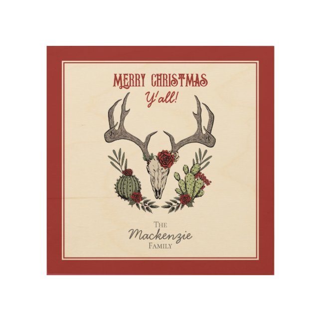 Country Western Merry Christmas Y'All Holiday Wood Wall Art (Front)
