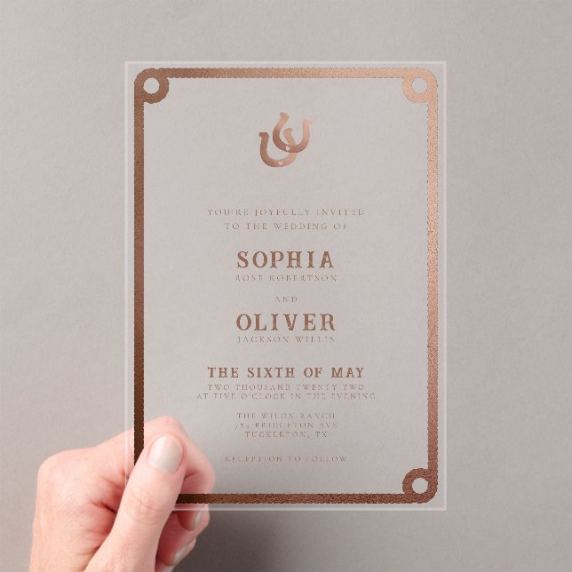 Country Western Modern Wedding Acrylic Invitations (Insitu (Handheld))