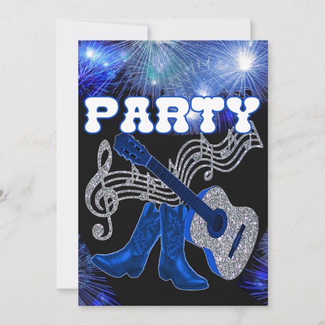 Country Western Music Blue Guitar And Cowboy Boots (Front)