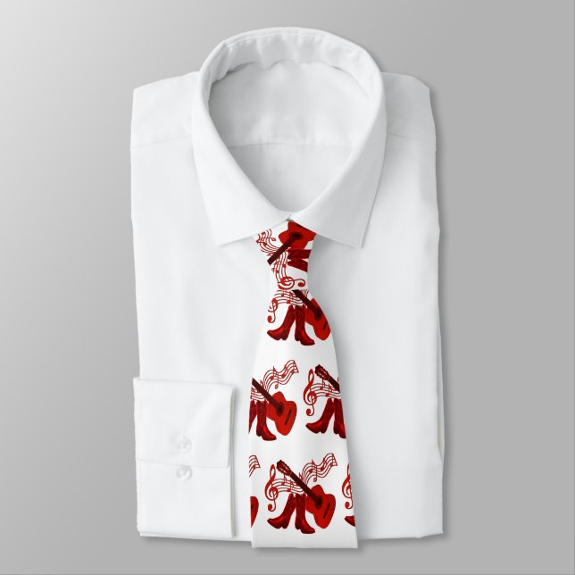 Country Western Music Guitar And Cowboy Boots Neck Tie (Tied)