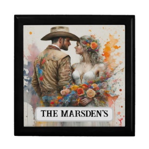 Country Western Newlyweds Watercolor Gift Box