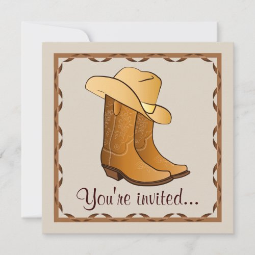 Country Western Party with Cowgirl Boots and Hat Invitation