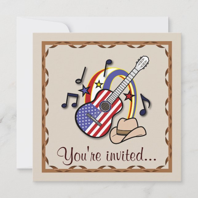 Country Western Party with Guitar Invitation (Front)