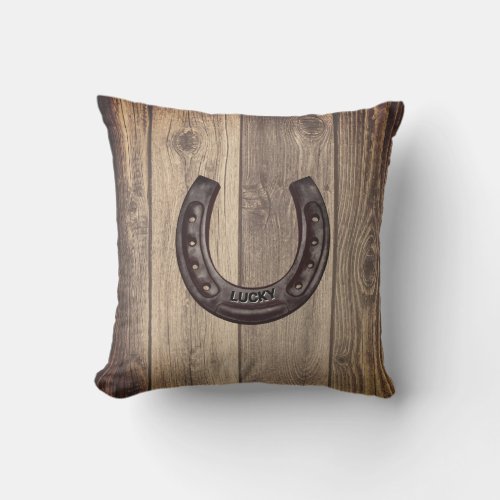 Country Western Personalized Lucky Horseshoe Outdoor Pillow