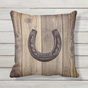 Country Western Personalized Lucky Horseshoe Outdoor Pillow
