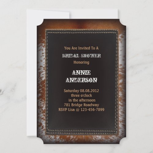 Rustic cowhide Country vintage Bridal Shower Custom Invitations