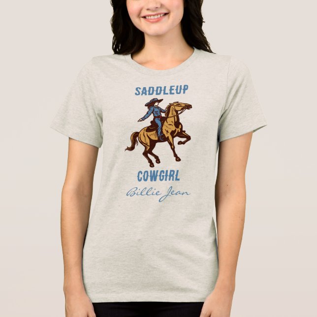 Country Western Rodeo Saddleup Cowgirl T-Shirt Tri-Blend Shirt (Front)
