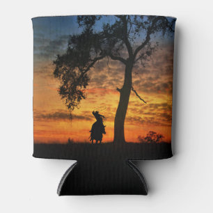 Country Western Roping Cowboy and Horse at Sunset Can Cooler