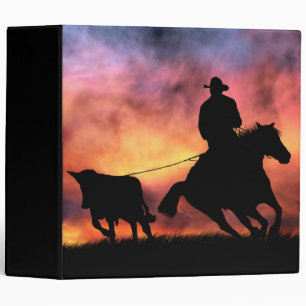 Country Western Roping Cowboy Horse and Steer 3 Ring Binder