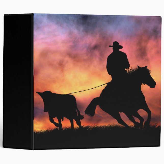 Country Western Roping Cowboy Horse and Steer 3 Ring Binder (Front/Spine)