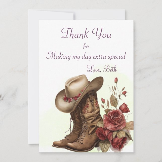 Country Western, Roses, 15th Birthday       Thank You Card (Front)