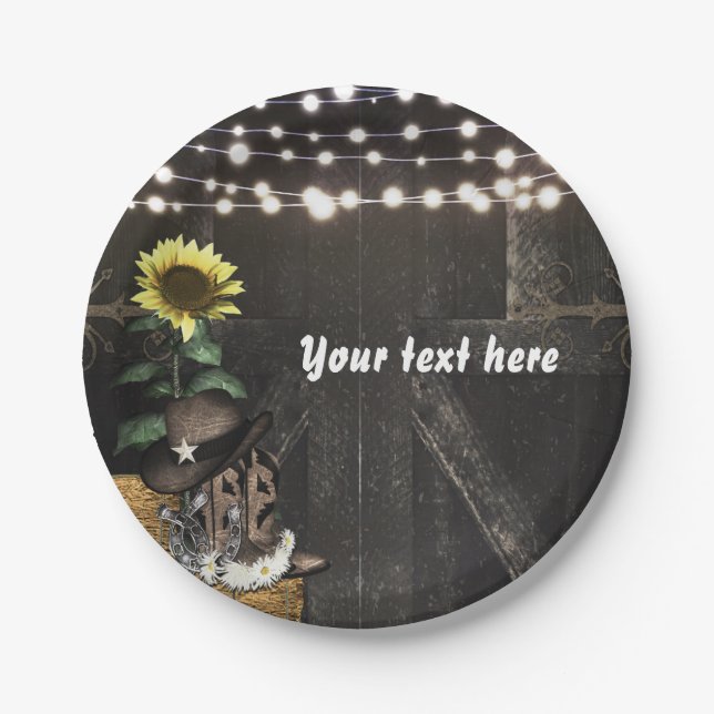 Country Western Rustic Barn Door Wedding Party Paper Plates (Front)