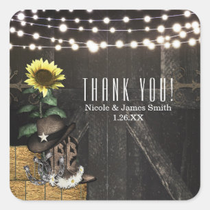 Country Western Rustic Barn Lights Wedding Favor Square Sticker