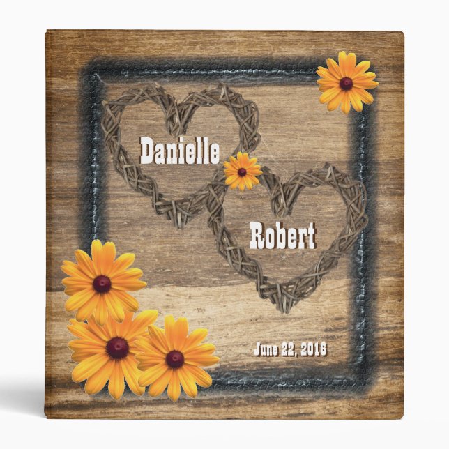 Country Western Rustic Hearts Wedding Album 3 Ring Binder (Front)