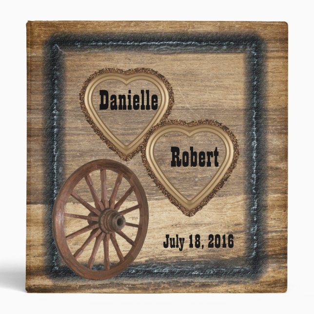 Country Western Rustic Wagon Wheel Wedding Album Binder (Front)