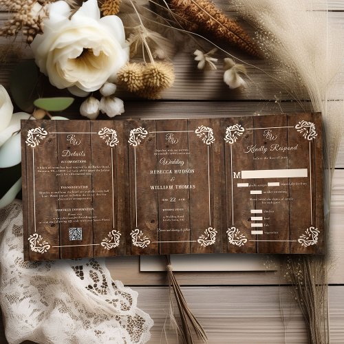 Country Western Rustic Wood Formal Trifold Wedding