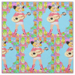 Country Western Singing Cowgirl Stands With Guitar Fabric