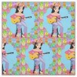Country Western Singing Cowgirl With Guitar Fabric