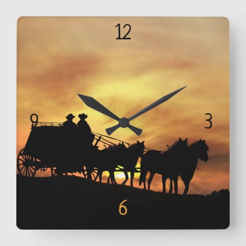 Country Western Stagecoach Square Wall Clock