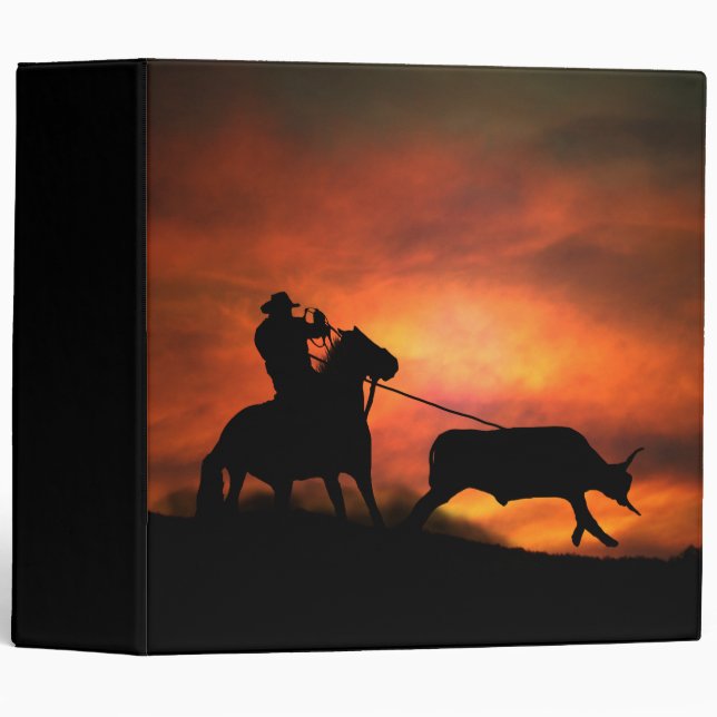 Country Western Steer Roping Southwestern 3 Ring Binder (Front/Spine)
