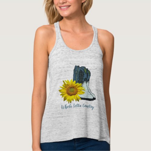 Country Western Sunflower Cowgirl Boots Tank Top