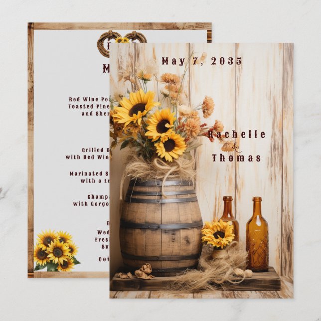 Country Western Sunflowers Whiskey Barrel Menu (Front/Back)